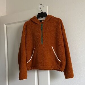 Women’s Cozy Hooded Sherpa Pullover Sweater - Rust